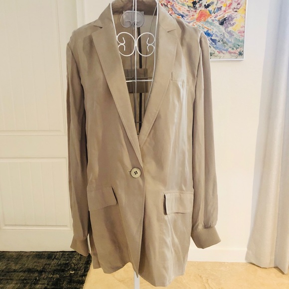 Tibi Button Iridescent Cream Colored Blazer Knit Cuffs NWT - Picture 3 of 13